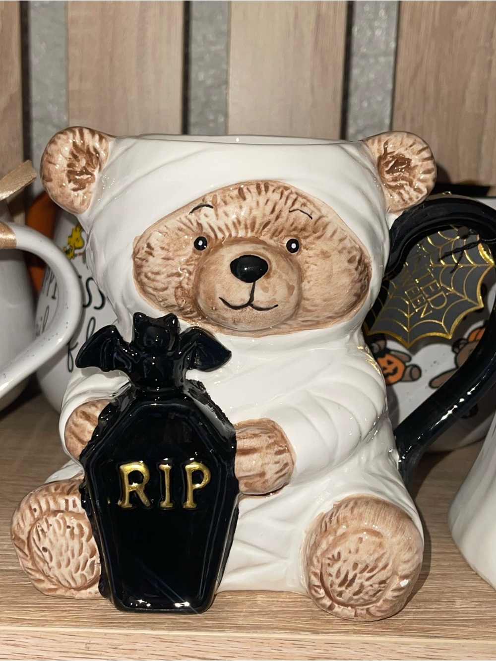 Halloween Bear Mug with RIP Tombstone